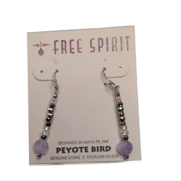 NWT Peyote Bird Earrings Sterling Silver Amethyst Faceted Polished Stone Dangle - Picture 1 of 6